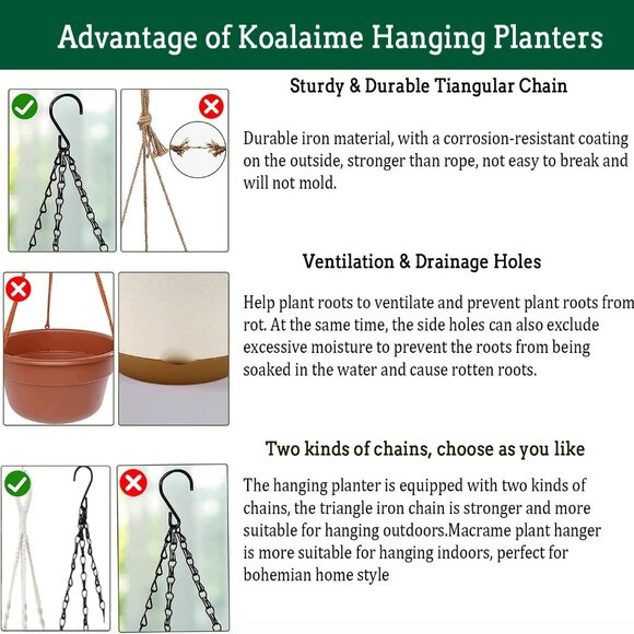 Hanging Planters for Indoor Plants, 2 Pack 10 Inch Self Watering Pots with Macra - Picture 6 of 7